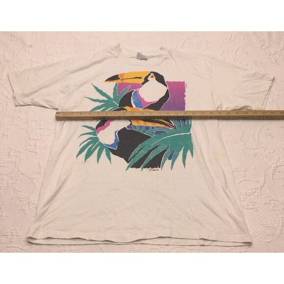 Vintage Single Stitch Toucan X Large White Graphic Air Waves Shirt 80s Tropical - Picture 6 of 7